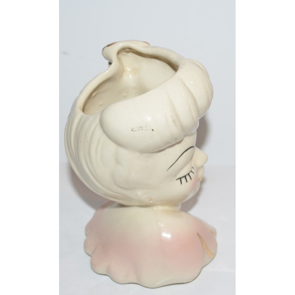 Vtg ivory with Pink gold Glamour Girl Lady head planter Art deco - Picture 5 of 12